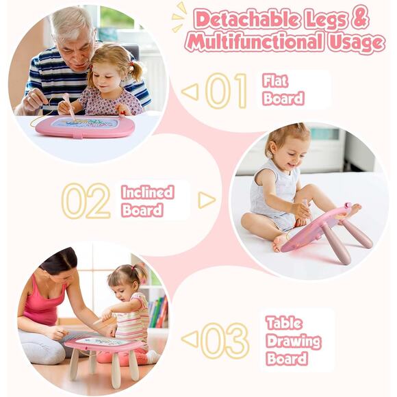 Toddler Magnetic Drawing Board Table Pink Doodle Pad Toy for 1 2 3 Year Old Girl - Picture 3 of 6